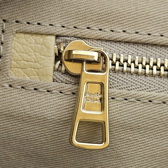 See By Chloe Joan Two Way Leather And Suede Crossbody Bag In Straw Beige Gold - Picture 11 of 17